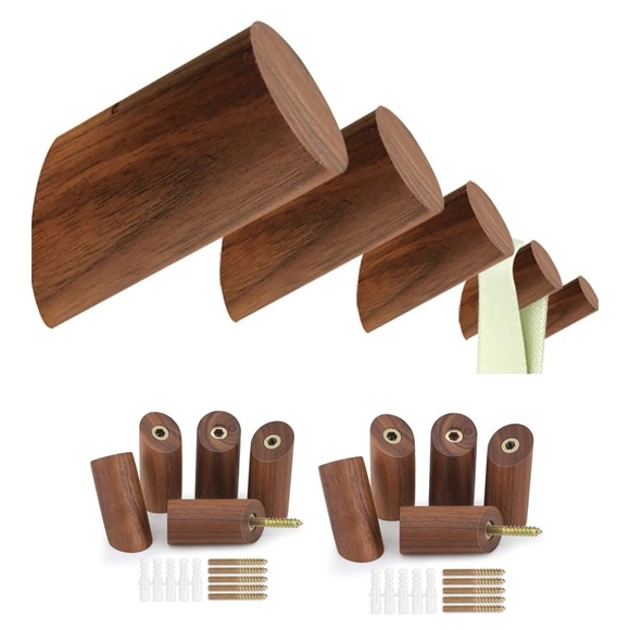 Set of 10 Walnut Wood Modern Wall Hooks NWT - Picture 1 of 15